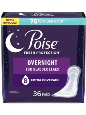 Poise Incontinence Pads for Women, 8 Drop, Overnight Absorbency, Extra-Coverage, 36Ct