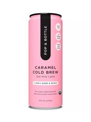 Pop & Bottle Caramel Cold Brew Oat Milk Latte with functional boost from Reishi and Lion’s Mane - 8 fl oz