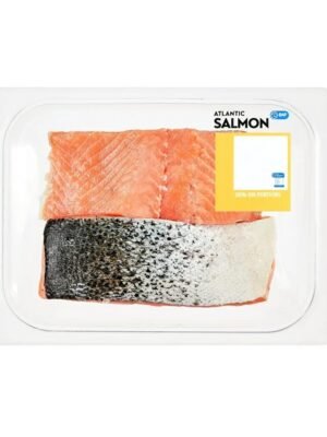 Fresh Atlantic Salmon Portions, 0.70 - 1.10 lb. Whole Salmon Portion. 240 Calories per 3 oz Serving. Certifications - BAP Certified